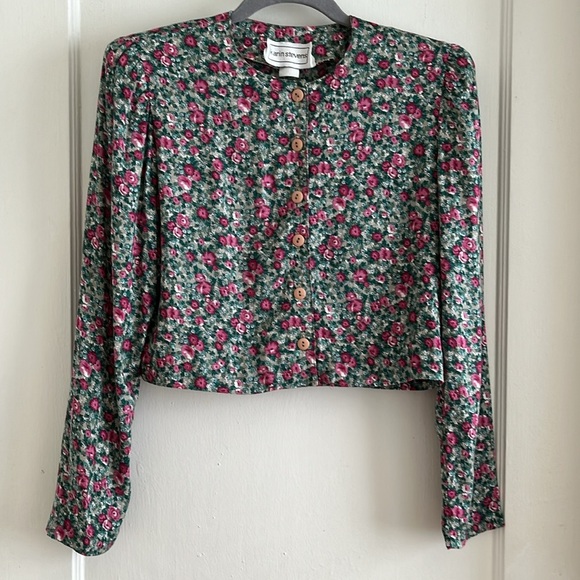 Karin Stevens Vintage 100% Rayon Made in USA Crop Jacket / Cardigan / Button Top - Picture 3 of 13